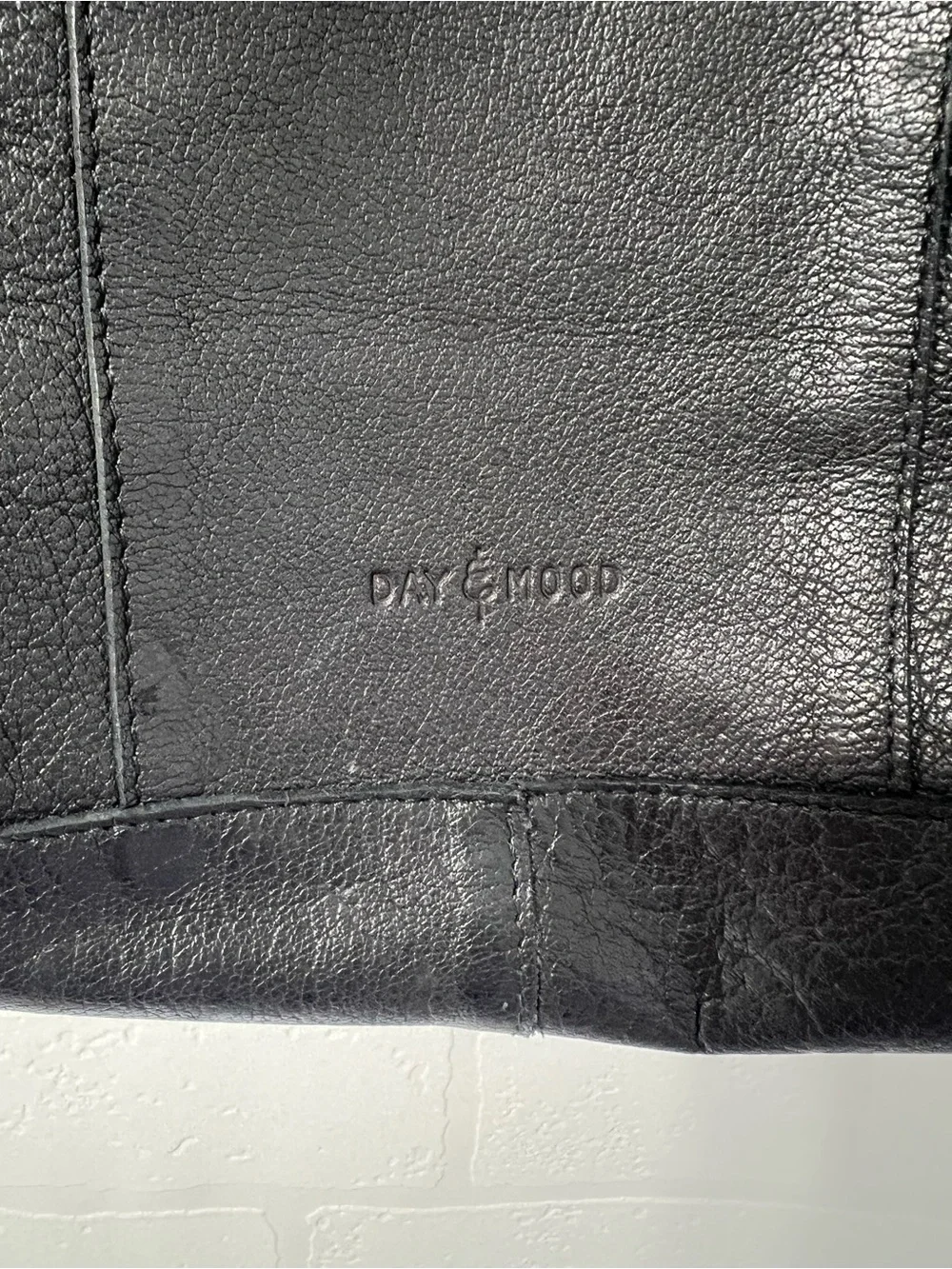 Day & Mood Anthropologie Heather Black Leather Moto Tote Bag Front Zip Pockets
